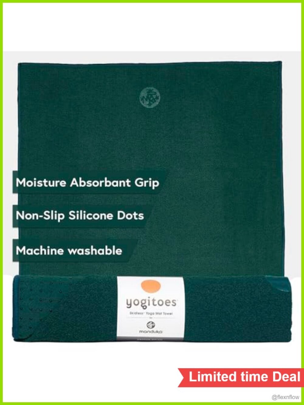 Manduka Yogitoes Hot Yoga Mat Towel Skidless Non-Slip Recycled